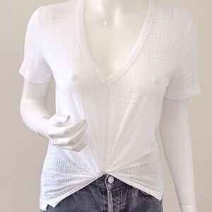 Zadig & Voltaire White Textured V-Neck Short Sleeve Tee